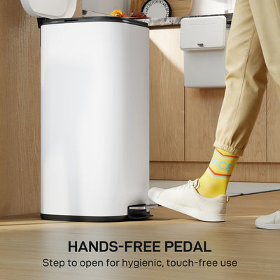 HOMCOM 30L Kitchen Bin, Compact Pedal Bin with Soft-Close and Stay-Open Lid, Removable Bucket for Kitchen, Home, Office, Cream 