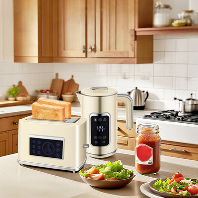 HOMCOM Touch Screen Kettle and Toaster Set - Cream 