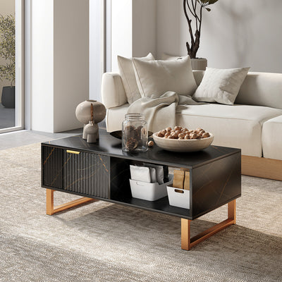 HOMCOM Elegant Marble Effect Storage Coffee Table - Black 