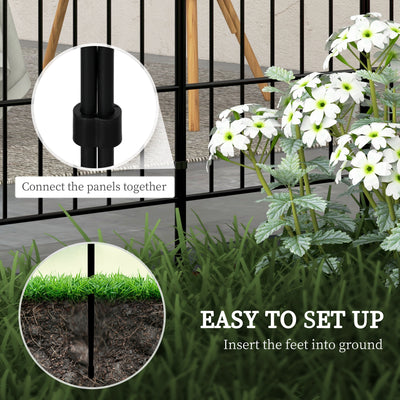 Outsunny Metal Decorative Outdoor Picket Fence Panels Set of 8, Black 