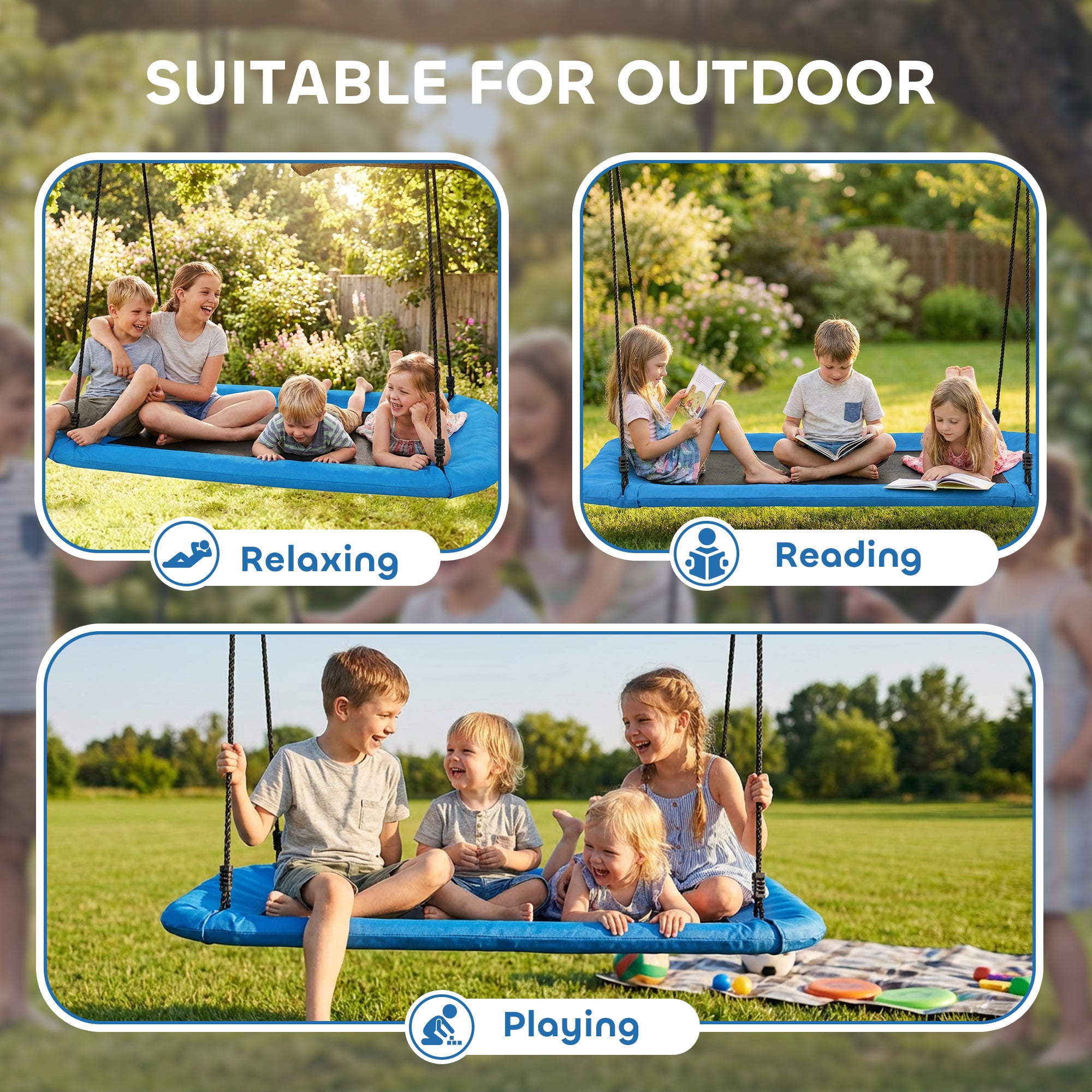 AIYAPLAY Nest Swing with Adjustable Ropes and Tree Straps, Basket Swing for Kids, 300KG Capacity for Indoor Outdoor, Blue 