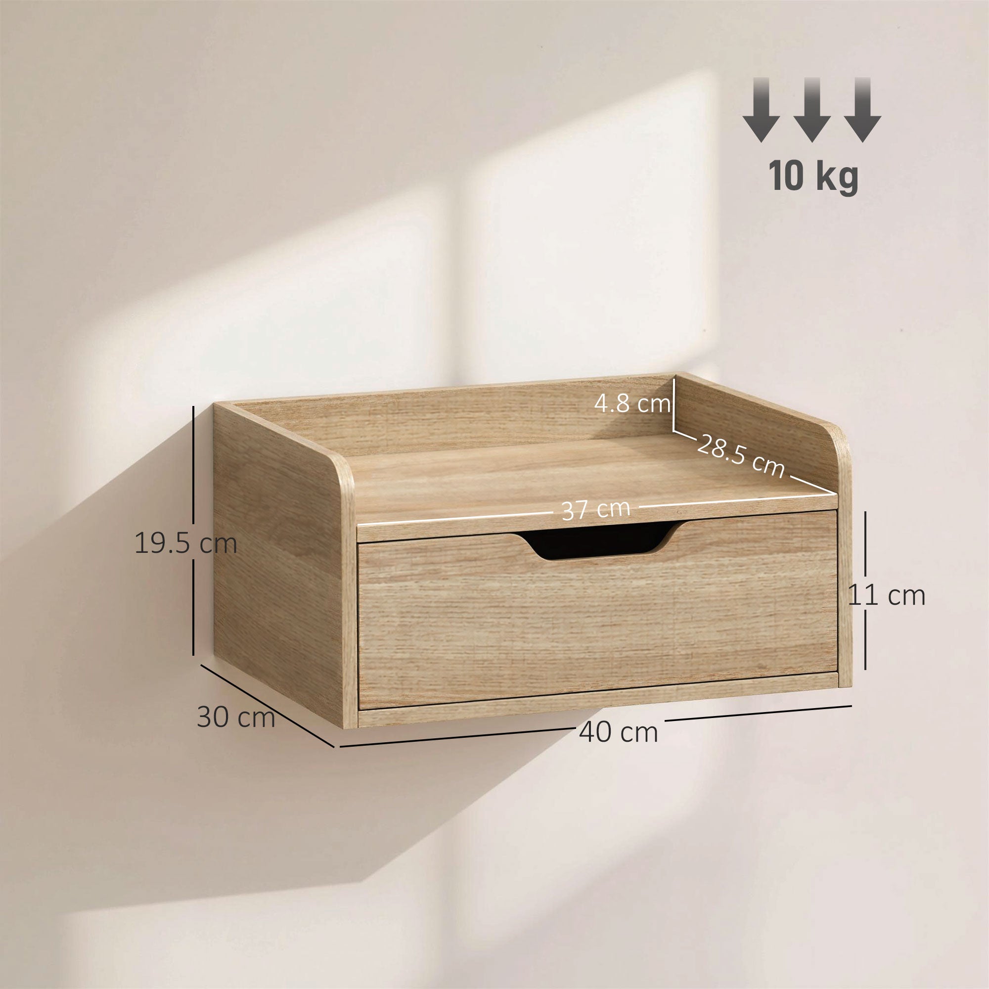 HOMCOM Floating Nightstands Set of 2, Wall Mounted Bedside Table with Drawer for Bedroom, Natural Wood 
