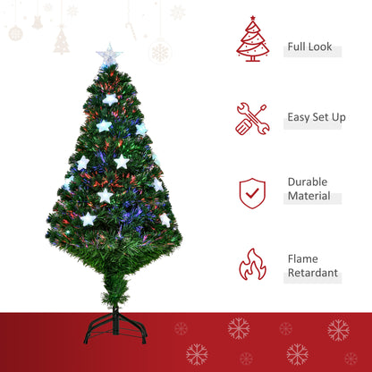 HOMCOM 4FT Prelit Artificial Christmas Tree Fibre Optic Star LED Light Holiday Home Xmas Decoration with LED Light for Indoor Party, Green 