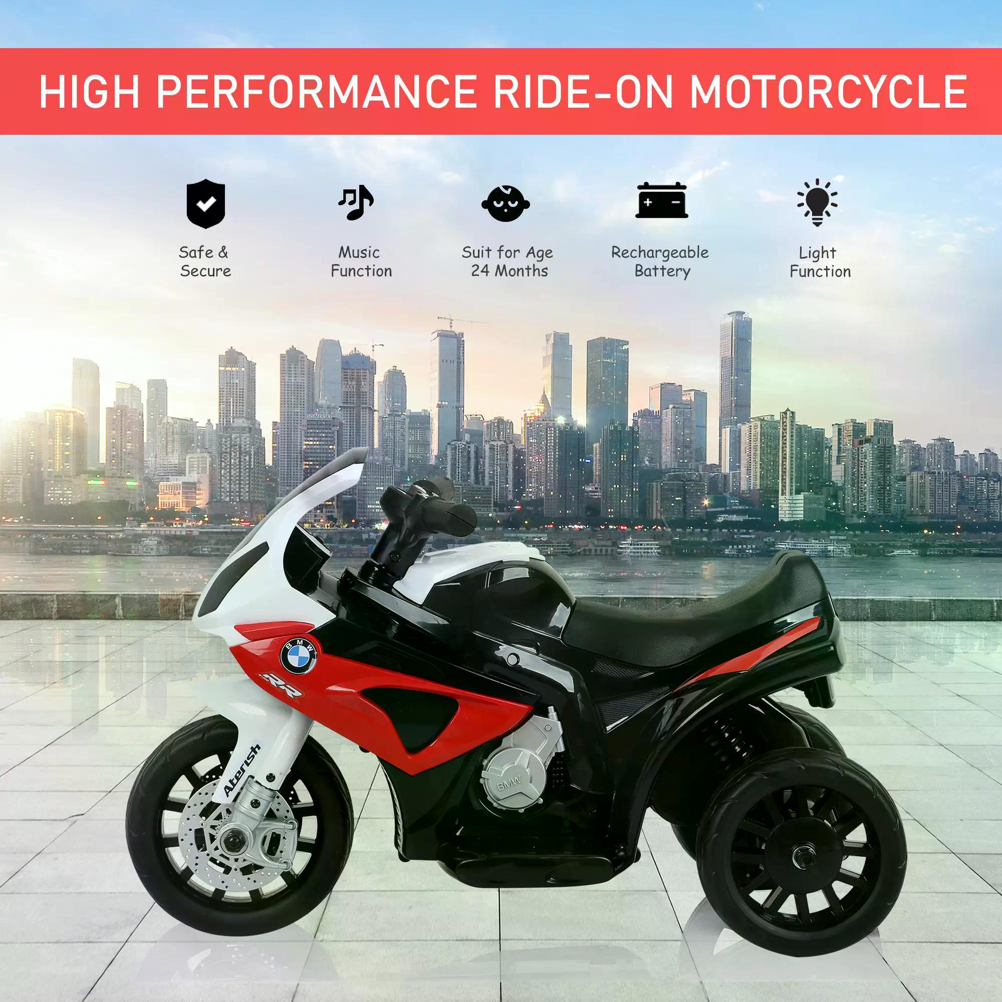 HOMCOM Electric Motorbike for Kids Ride on BMW Motorbike W/Headlights and Music, 6 V-Red 