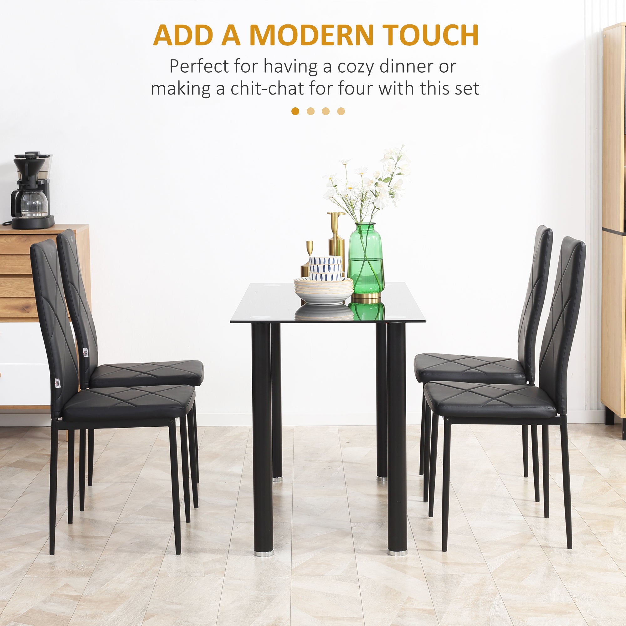 HOMCOM Set of 4 Faux Leather Dining Chairs - Black