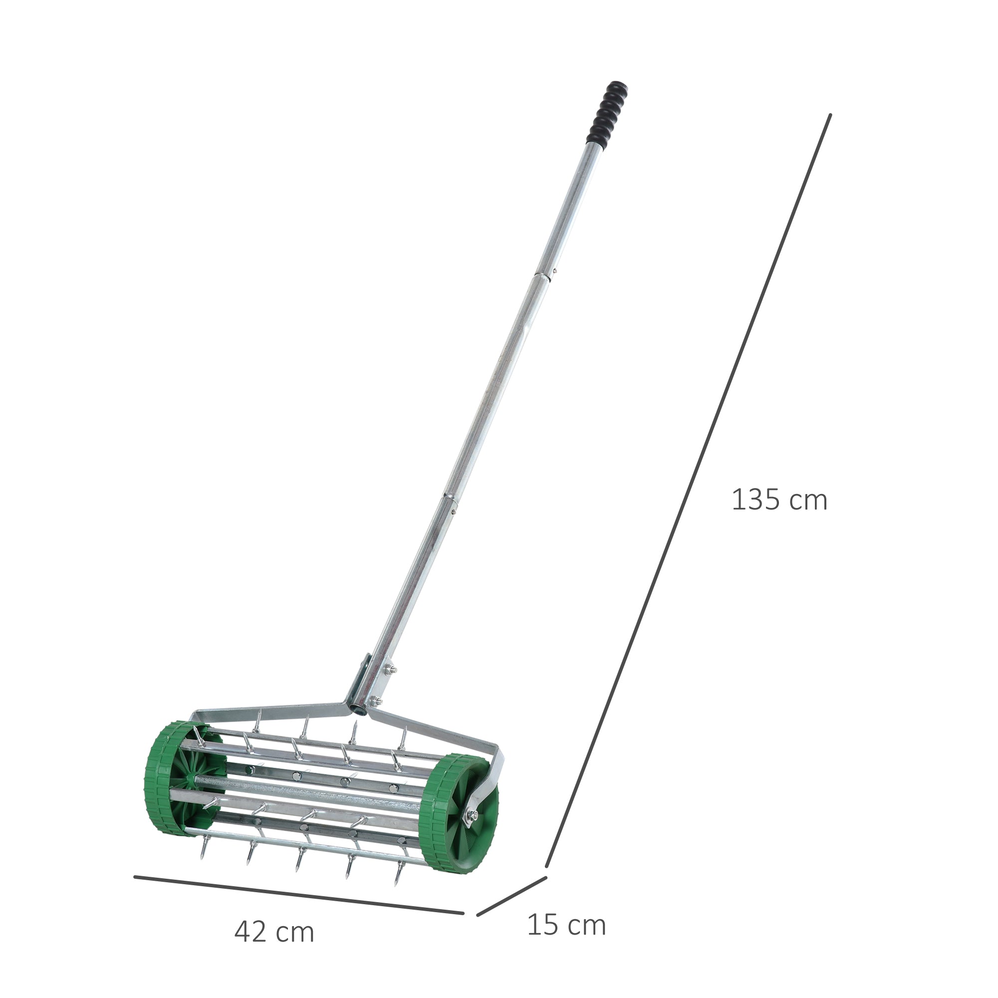 Outsunny Garden Rolling Lawn Aerator Heavy Duty Steel Grass Roller w/ Adjustable Handle 