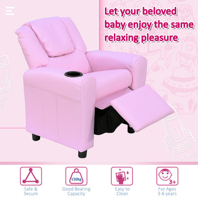 HOMCOM Kids Recliner Chair, PU Leather with Adjustable Backrest, Footrest, Padded Headrest, Pink 