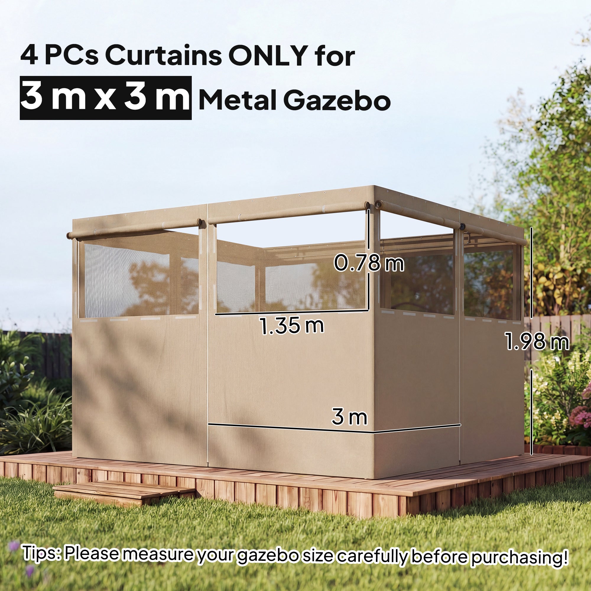 Outsunny 4 Pack Replacement Gazebo Curtains Privacy Panel for Most 3 x 3 m Gazebo, Outdoor Shelter Sidewalls, Khaki 