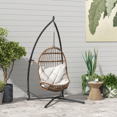 Outsunny Hammock Chair Stand Only, Hanging Chair Stand with X-Shape Base, Heavy Duty Steel Single Hammock Egg Swing Frame for Indoor Outdoor, 150 KG Load Capacity Black 
