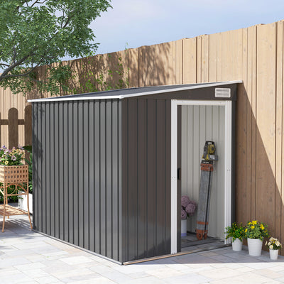 Outsunny 7 x 5ft Galvanised Metal Shed, with Sliding Door - Dark Grey 
