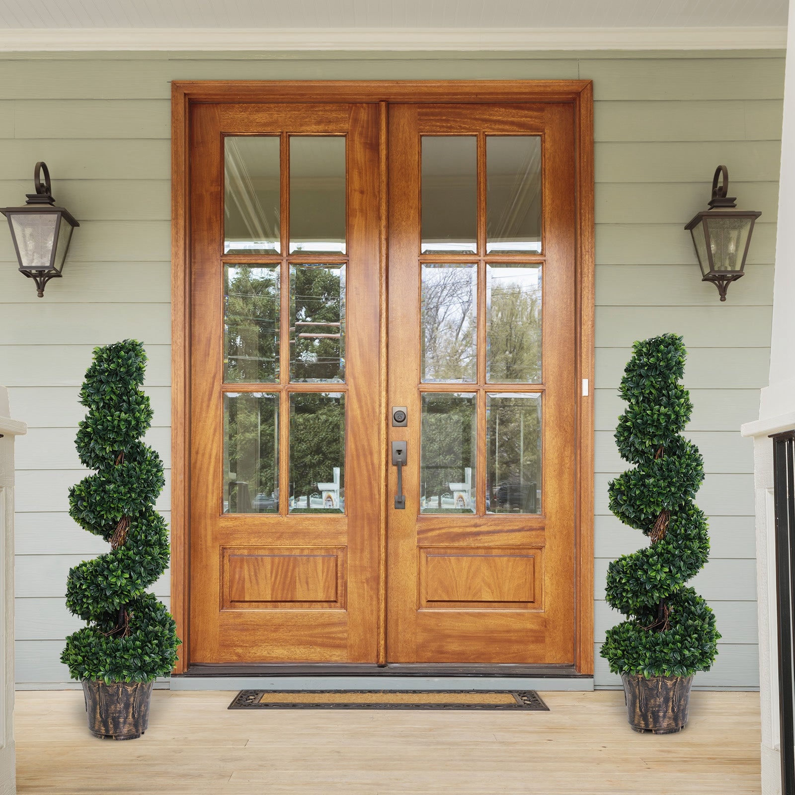 Outsunny Set of 2 Artificial Boxwood Spiral Topiary Trees Potted Decorative Plant Outdoor and Indoor Décor 120cm 