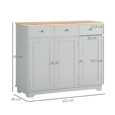 HOMCOM Sideboard with Rubberwood Top and Adjustable Shelves for Dining Room, Kitchen - Grey 