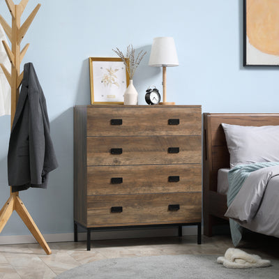 HOMCOM Chest of Drawers, 4-Drawer Storage Organiser Unit with Metal Frame for Bedroom, Living Room, Brown 