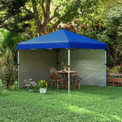 Outsunny 3 x 3 (M) Pop Up Gazebo, UPF 30+ with 2 Sidewalls, Leg Weight Bags and Wheeled Bag, Height Adjustable Party Tent Event Shelter for Garden, Patio, Blue 