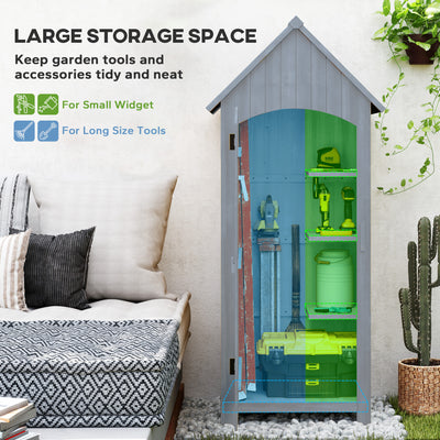 Outsunny Wooden Garden Storage Shed with 3 Shelves, Outdoor Tool Storage Cabinet with Tilt Roof and Lockable Door, 77.5 x 54.2 x 179.5 cm, Grey 