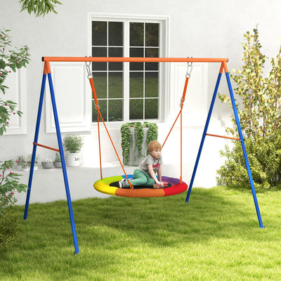 Outsunny Metal Kids Swing Set Nest Swing Seat with A-Frame Structure for Outdoor Use - Multicoloured 