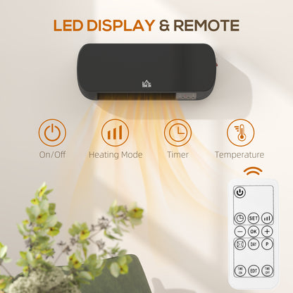 HOMCOM 2000W Wall Mounted Ceramic Space Heater, 10-49°C Temperature, Black