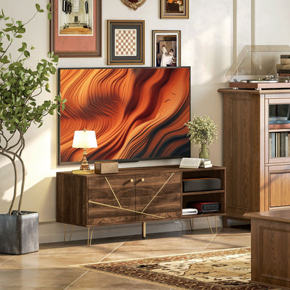 HOMCOM TV Stand Cabinet for up to 60 Inch TV, Modern 130cm TV Unit with Adjustable Shelves and Hairpin Legs, Double Door TV Cabinet for Living Room, Bedroom, Brown 