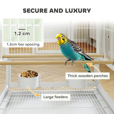 PawHut Bird Cage with Rolling Stand, Acrylic Viewing Panels, Storage Shelf, for Budgie, Parakeet, 48 x 46 x 83 cm 