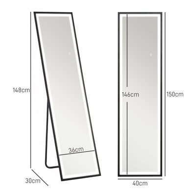 HOMCOM 150 x 40cm Full Length Mirror, with Adjustable Lights - Black 