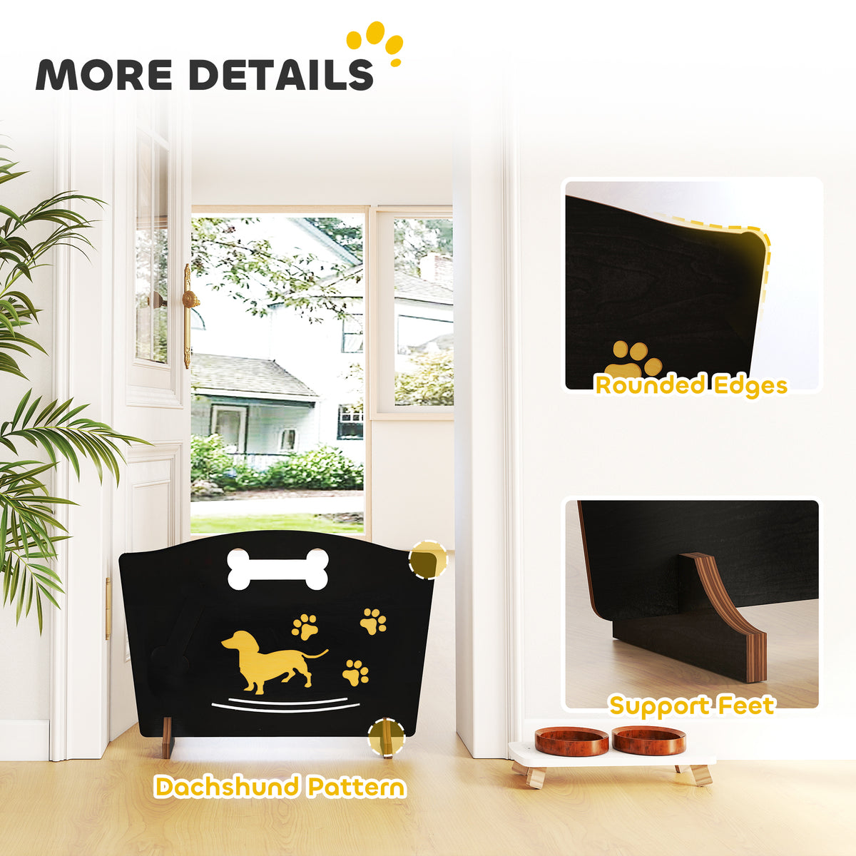 PawHut Wooden Dog Stopper, Dog Barrier with Support Feet, for Stair, Patio, Very Easy Setup, Black, 75 x 51 cm 