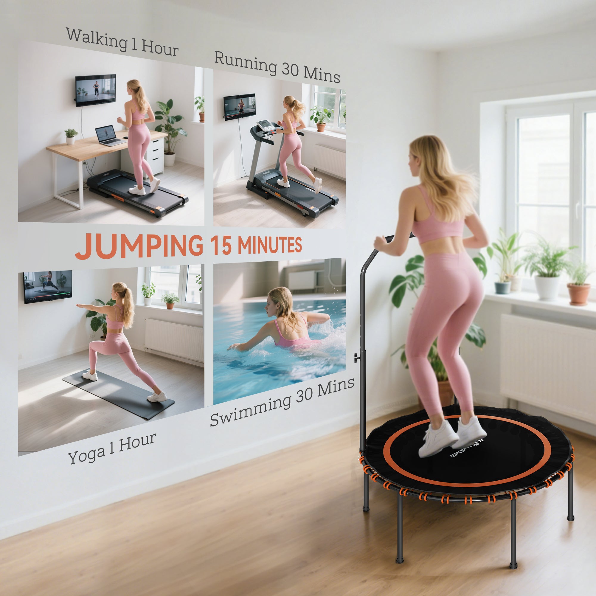 SPORTNOW 40" Foldable Fitness Trampoline Rebounder with Handle, Orange