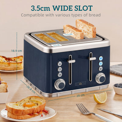 HOMCOM Electric Stainless Steel Kettle and Toaster Set, 3000W 1.7L UK Strix Thermostat Dark Blue 