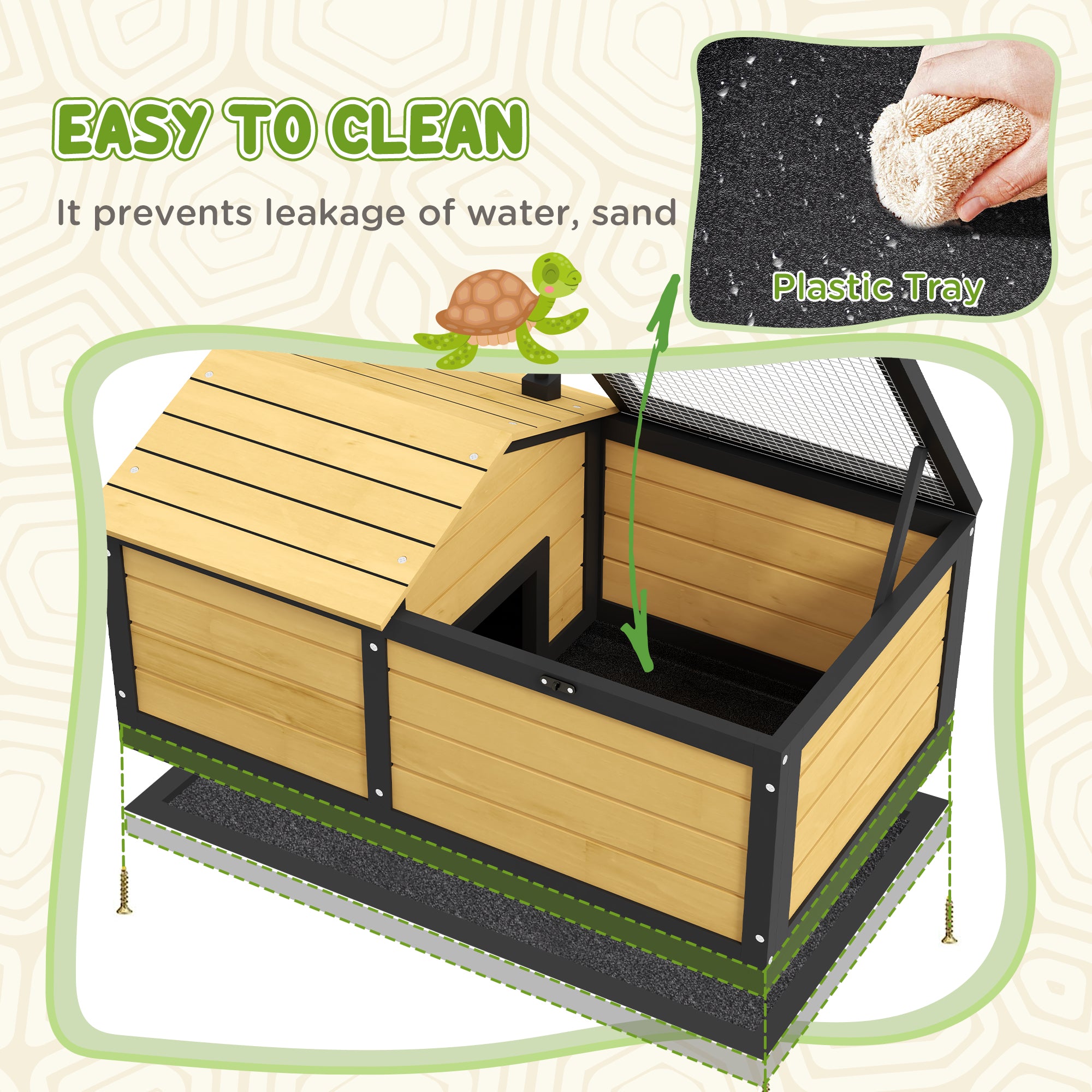 PawHut Wooden Tortoise House, Small Pet Reptile Shelter, with Hide Den and Run - Yellow 