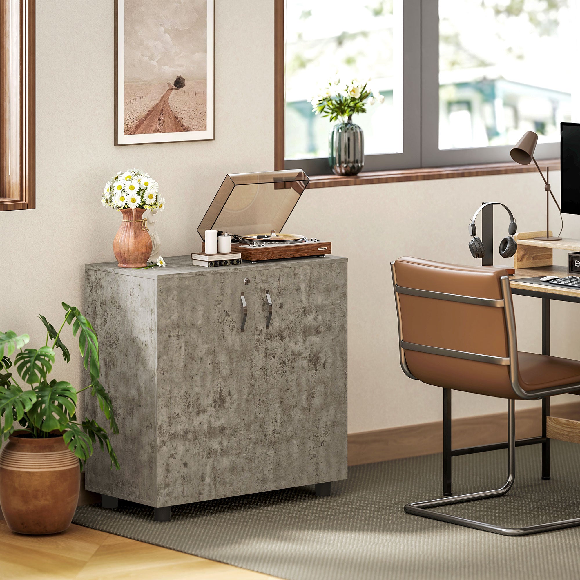 Vinsetto Two-Tier Locking Office Storage Cabinet - Grey 