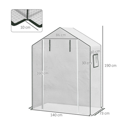 Outsunny Greenhouse Cover Replacement Walk-in PE Hot House Cover with Roll-up Door and Windows, 140 x 73 x 190cm, White 