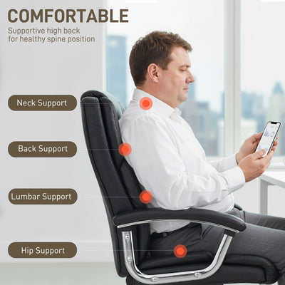 HOMCOM Big and Tall Office Chair 180kg with Spring Cushion, PU Leather - Black 