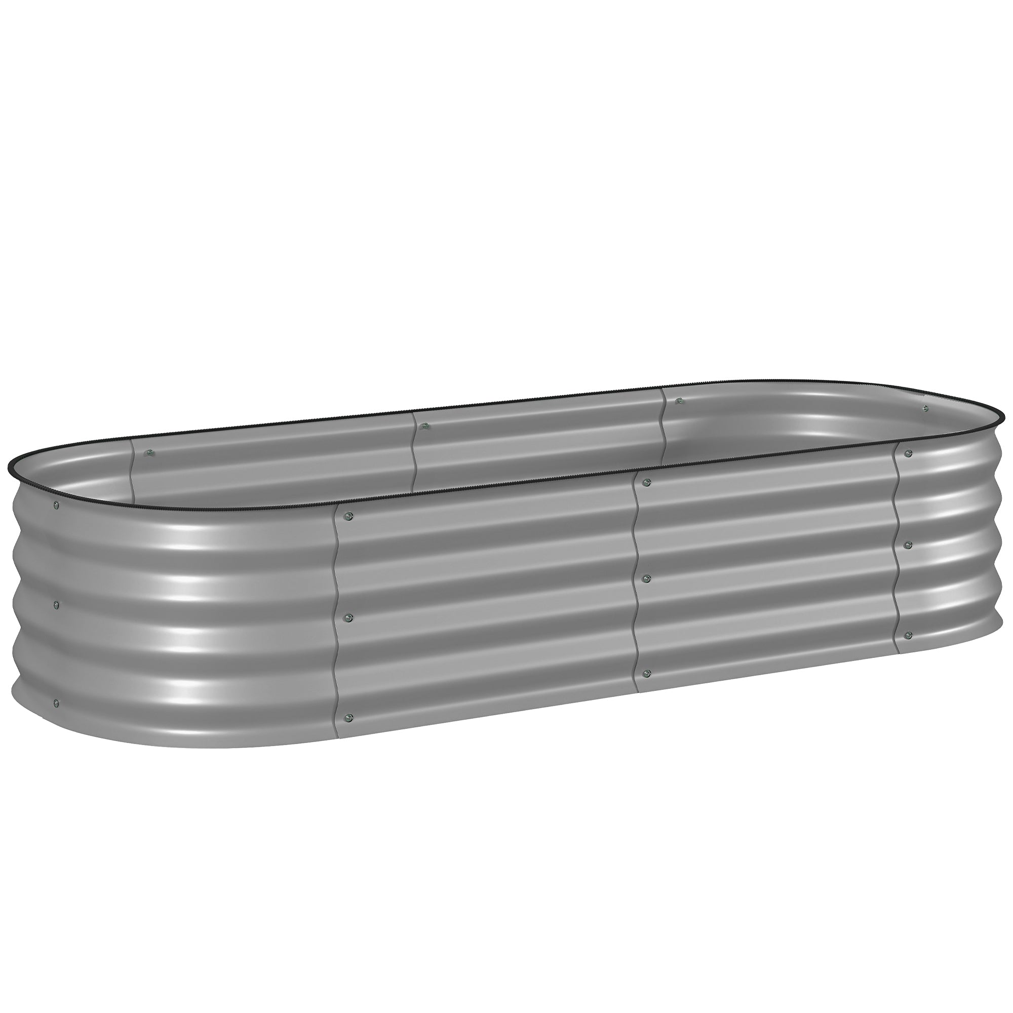 Outsunny Galvanised Raised Garden Bed, Metal Planter Box with Safety Edging, for Flowers, Herbs, Succulents, Silver 
