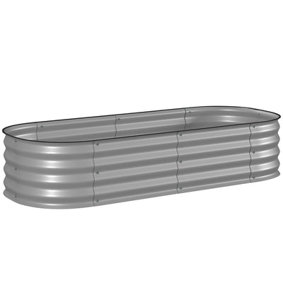 Outsunny Galvanised Raised Garden Bed, Metal Planter Box with Safety Edging, for Flowers, Herbs, Succulents, Silver 