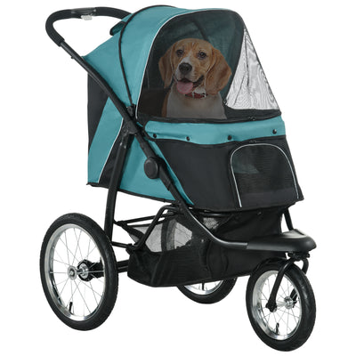 PawHut Foldable Pet Stroller Jogger, with Three Wheels, Canopy, for Medium and Small Dogs, Green 