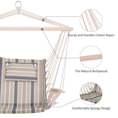 Outsunny Garden Outdoor Hanging Hammock Chair Thick Rope Frame Wooden Arms Safe Wide Seat Garden Outdoor Spot Stylish Multicoloured stripes 