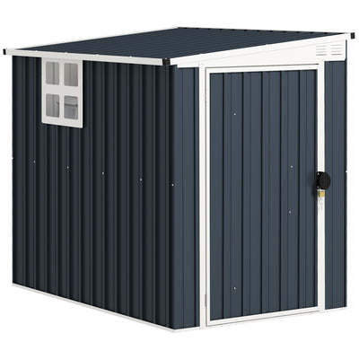 Outsunny 4 x 6ft Garden Metal Shed, Outdoor Storage Shed with Window, 2 Vents and Lockable Door for Garden, Patio, Dark Grey 