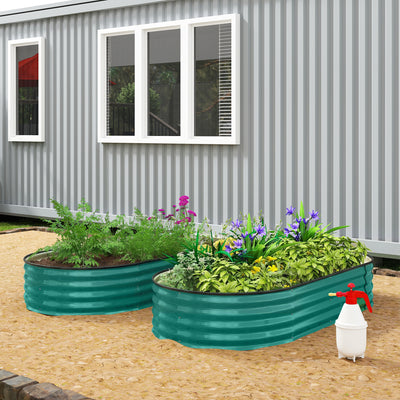 Outsunny Galvanised Raised Garden Bed, Metal Planter Box with Safety Edging, for Flowers, Herbs, Succulents, Light Green 