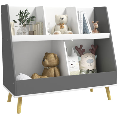 HOMCOM Two-Tier Kids Storage Shelf, with Five Compartments, Anti-Tip Device - Grey 