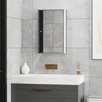 HOMCOM Stainless Steel Wall mounted Bathroom Mirror Cabinet 2 Shelves Storage Unit Furniture w/Single Door (60H x 40L x 13D (cm)) 