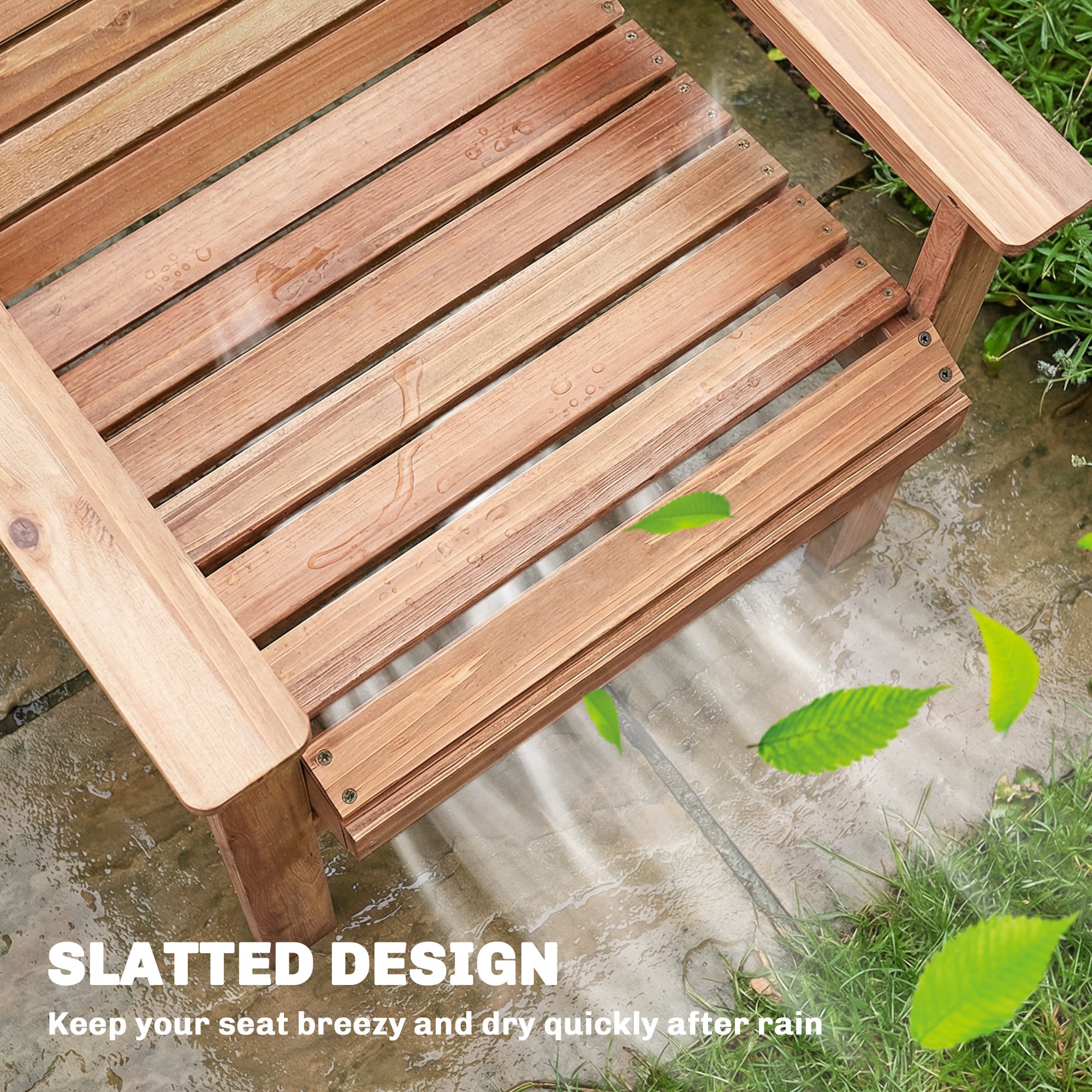 Outsunny Wooden Garden Dining Chair, Outdoor Chair Garden Armchair with Curved Seat and Wide Armrests, Natural Wood Finish 