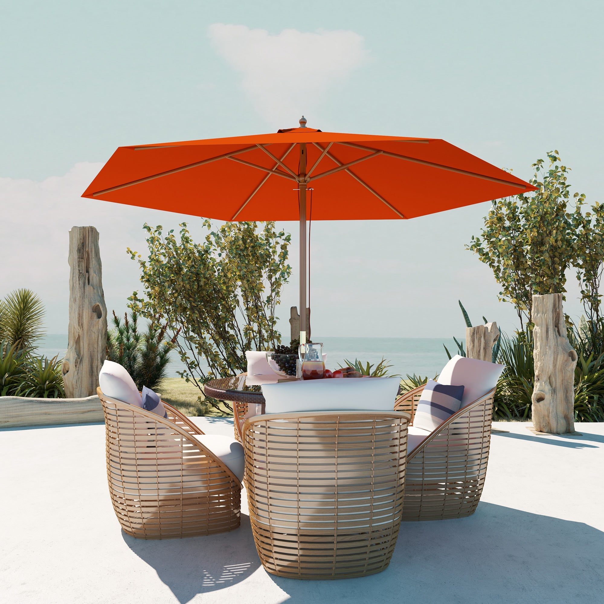 Outsunny 2.5m Wood Garden Parasol Sun Shade Patio Outdoor Wooden Umbrella Canopy Orange 