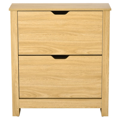 HOMCOM Narrow Shoe Cabinet, Space Saving Shoe Storage Cabinet with 2 Flip Drawers and Adjustable Shelves for 12 Pairs of Shoes for Hallways and Living Room, Natural Wood Finish 