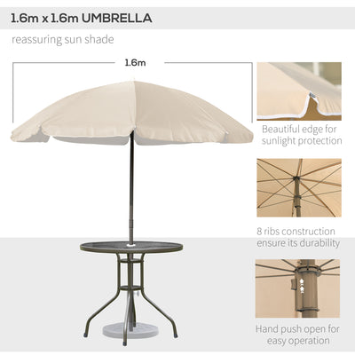 Outsunny Garden Patio Texteline Folding Chairs Plus Table and Parasol Furniture Bistro Set 6 Pieces - Coffee/Cream 