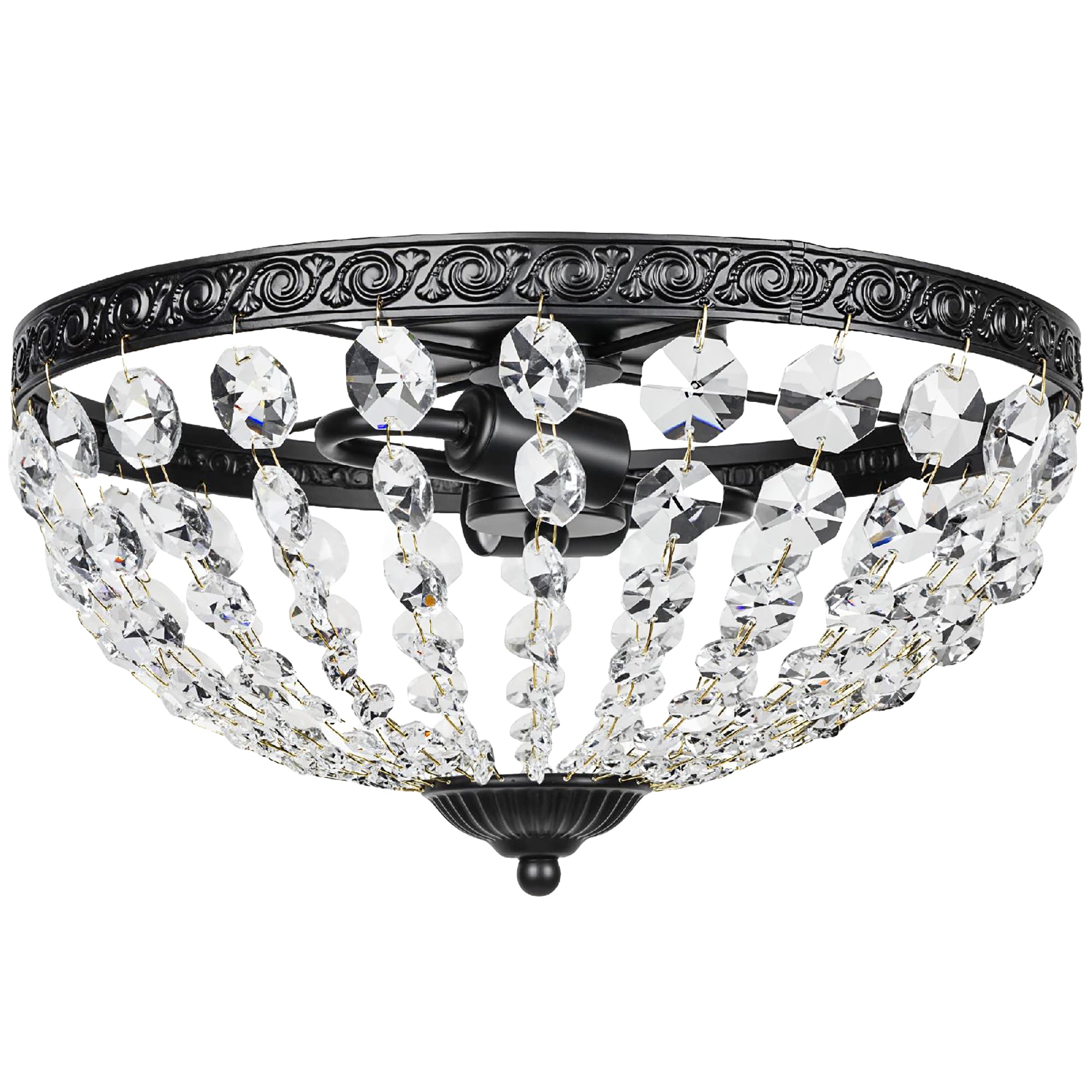 HOMCOM Crystal Chandelier Ceiling Light with 168 Octagonal Beads, Vintage 2-Light Flush Mount Ceiling Light for Living Room, Bedroom, Hallway, Dining Room, Black 