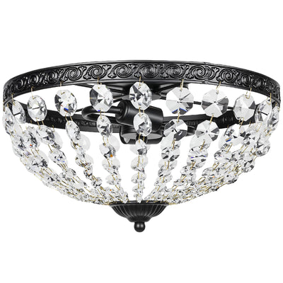 HOMCOM Crystal Chandelier Ceiling Light with 168 Octagonal Beads, Vintage 2-Light Flush Mount Ceiling Light for Living Room, Bedroom, Hallway, Dining Room, Black 