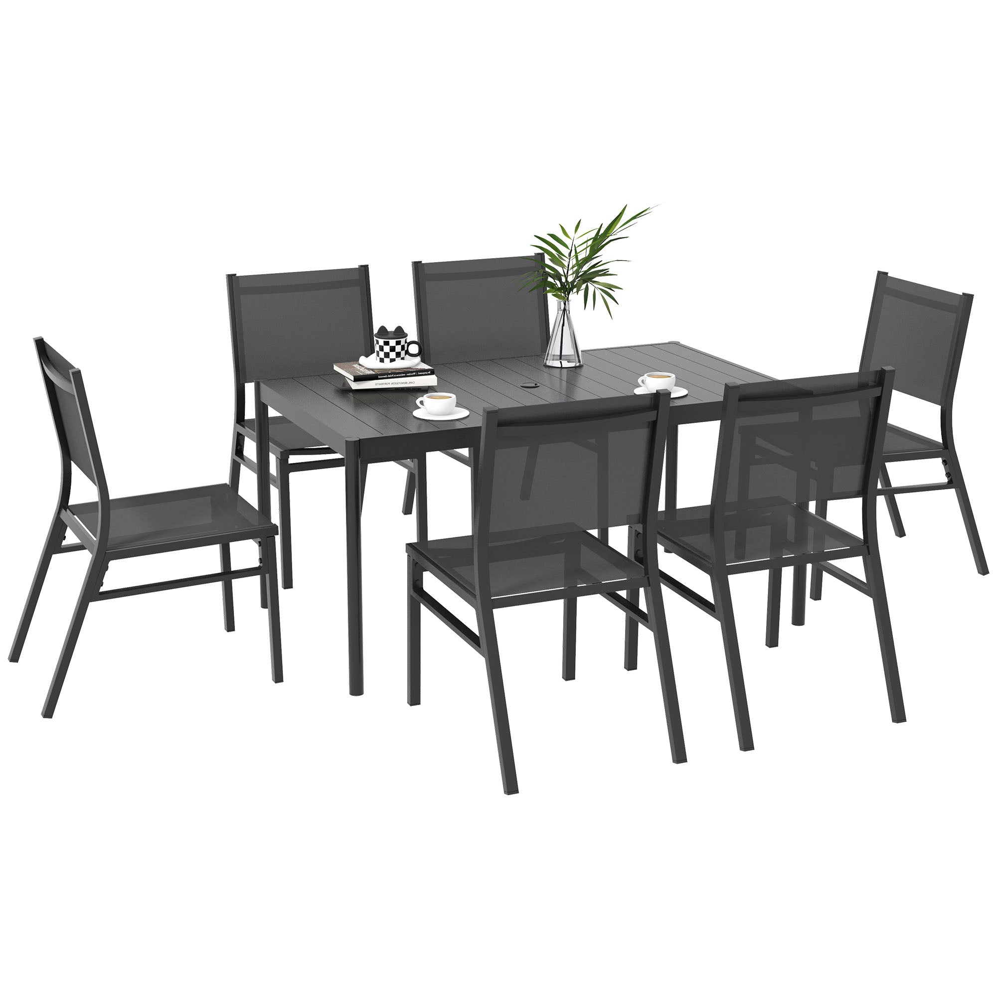 Outsunny Seven-Piece Steel Dining Set, with Aluminium-Top Table 
