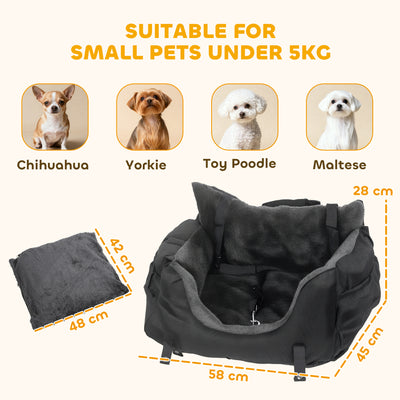 PawHut Dog Car Seat for Small Dogs with Fixed Buckle, Safety Leash, Washable Cover, 58 x 45 x 28 cm, Black 