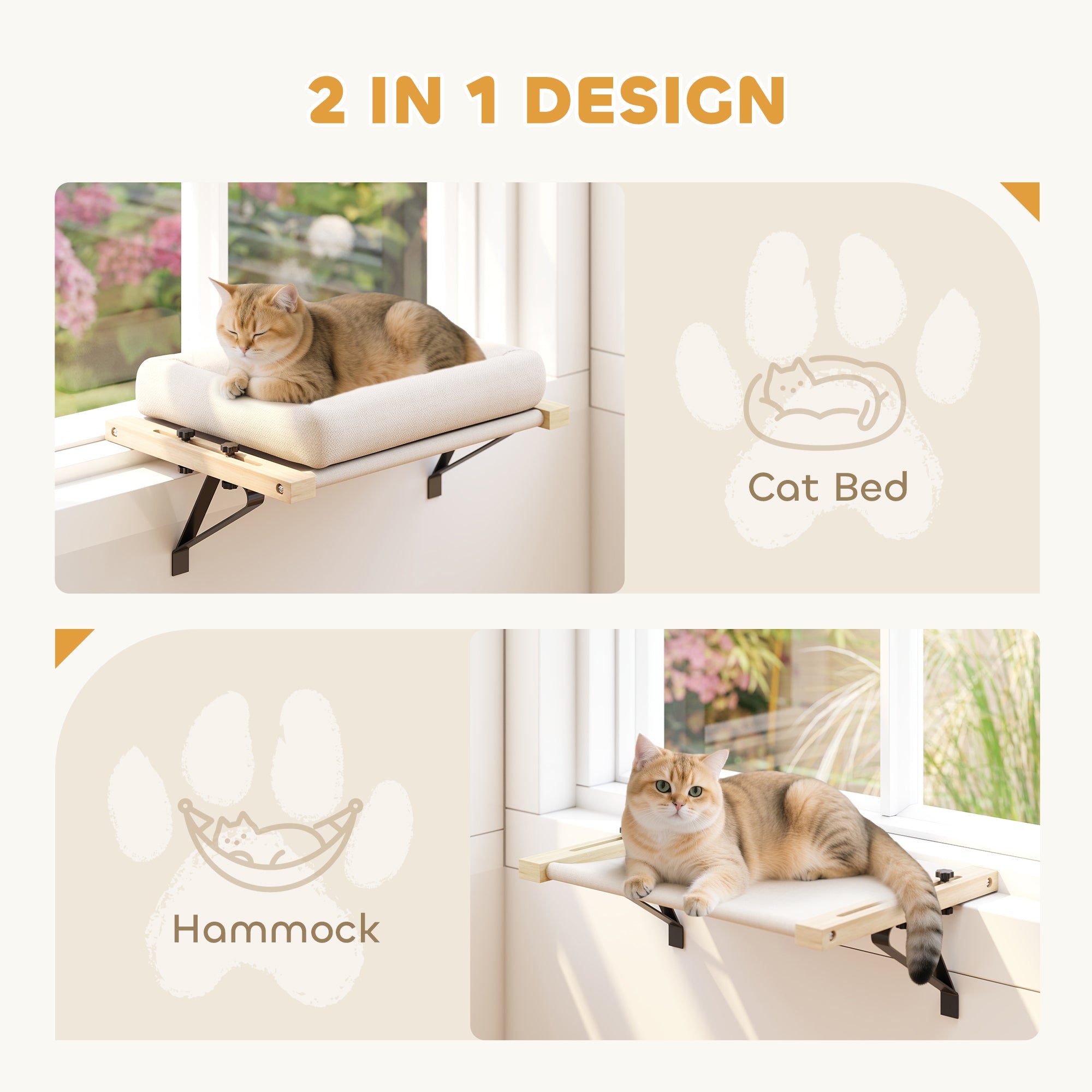 PawHut Cat Radiator Bed, Adjustable Hanging Cat Hammock with Removable and Washable Cushion for Indoor Cats, Cream White