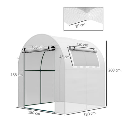 Outsunny Walk in Polytunnel Greenhouse, Green House for Garden with Roll-up Window and Door, 1.8 x 1.8 x 2 m, White 