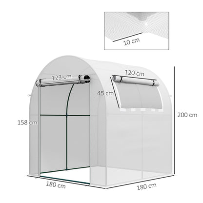 Outsunny Walk in Polytunnel Greenhouse, Green House for Garden with Roll-up Window and Door, 1.8 x 1.8 x 2 m, White
